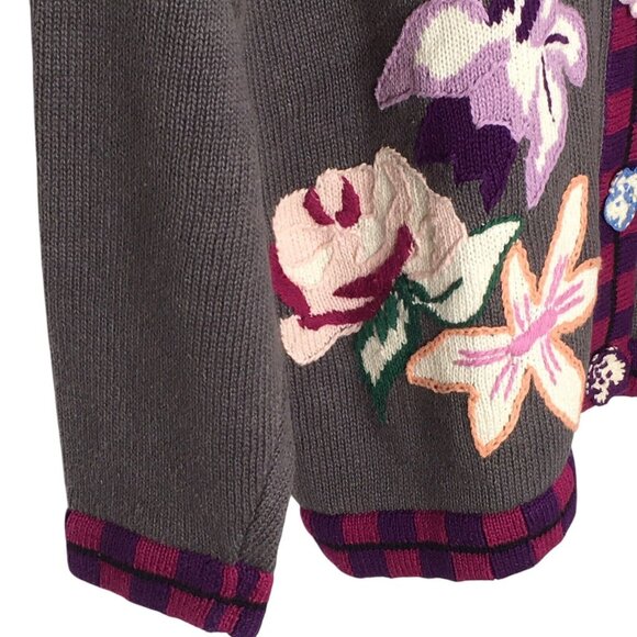 Storybook Knits Womens Embroidered Floral Cardigan Sweater Button Up Sz Large - Picture 4 of 13
